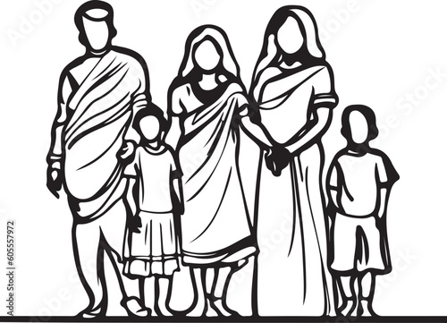 Indian Family line art vector silhouette 
