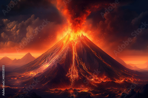 Eruption of massive Volcano, stunning photorealistic art
