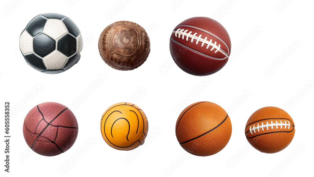 Collection of sports balls isolated on white background, generative AI