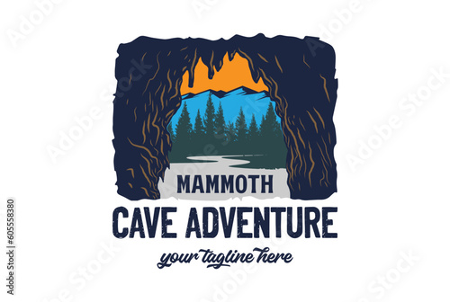 Vintage Retro American Mammoth Cave National Park for Outdoor Adventure T Shirt Logo Illustration