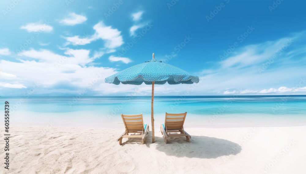 Beach umbrella with chairs on the sand. summer vacation concept