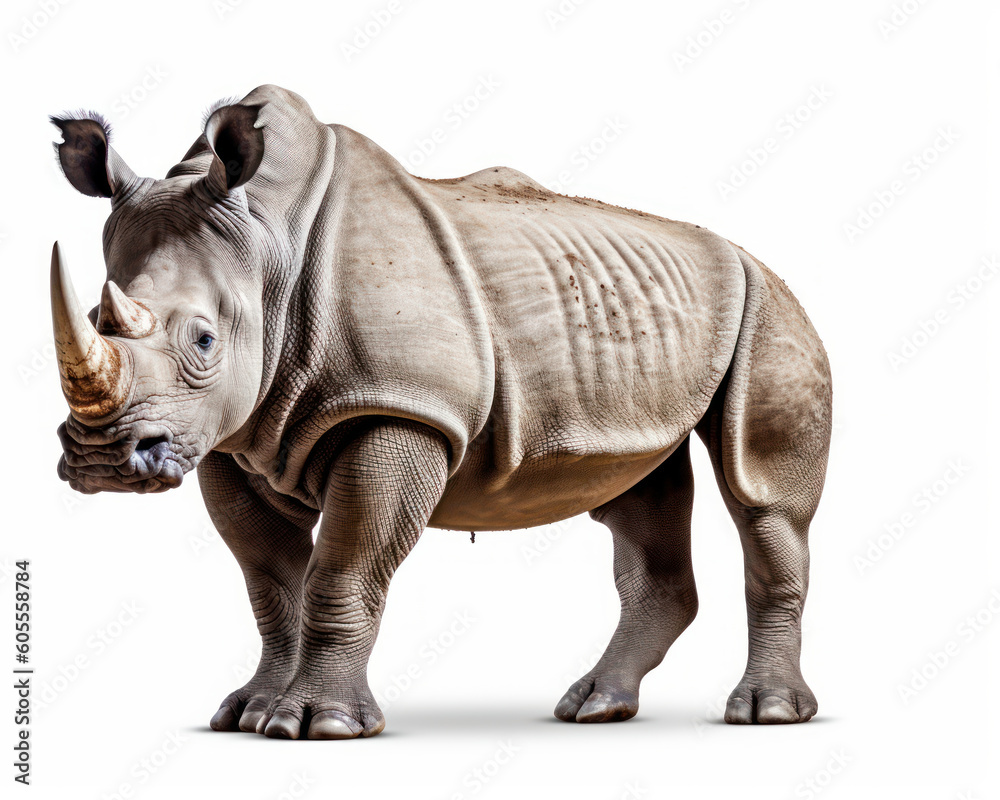 photo of northern white rhinoceros isolated on white background. Generative AI