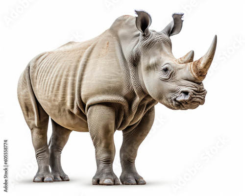 photo of northern white rhinoceros isolated on white background. Generative AI © Bartek