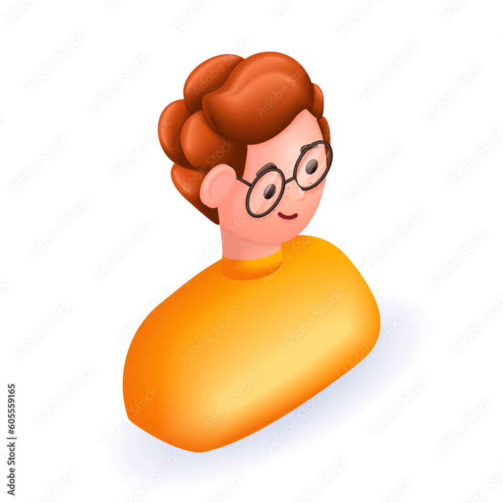 3D Isometric people character illustration. Cartoon redhaired boy, guy