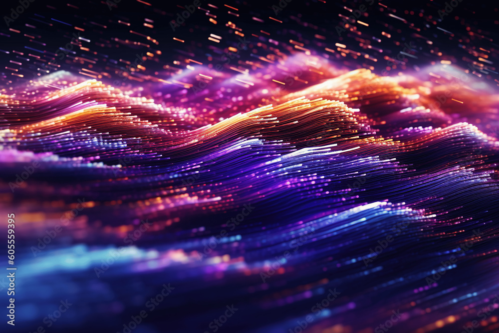 abstract futuristic background with pink blue glowing neon moving wave