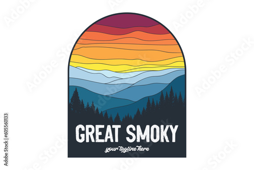 Vintage Retro American Great Smoky Pine Cedar Evergreen Larch Forest Fir Mountain National Park for Outdoor Adventure T Shirt Logo Illustration