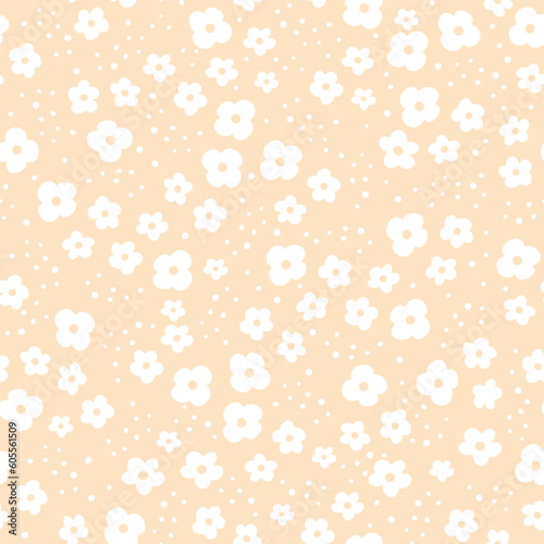 Cute vector pattern. White daisies on a beige background. Cheerful children's background 