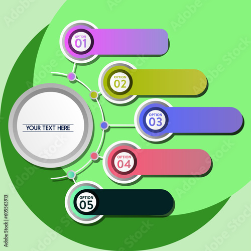 Colorful list diagram with 5 points of steps, infographic element template vector.
