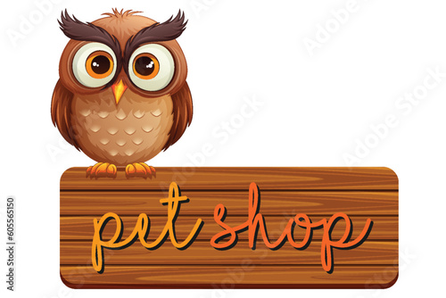 Owl standing on pet shop banner