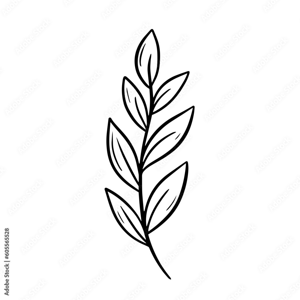 A black and white vector outline illustration of a branch with leaves captures the natural simplicity and elegance in every curve and line, creating a unique image of natural beauty. A black and white vector outline illustration of a branch with leaves captures the natural simplicity and elegance in every curve and line, creating a unique image of natural beauty.