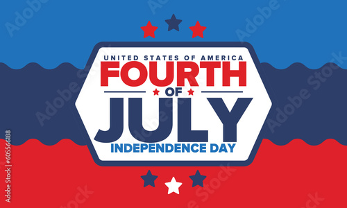Independence Day in United States of America. The Fourth of July. Happy national holiday, celebrated annual in July 4. American flag. Country freedom day. Patriotic event design. Vector poster