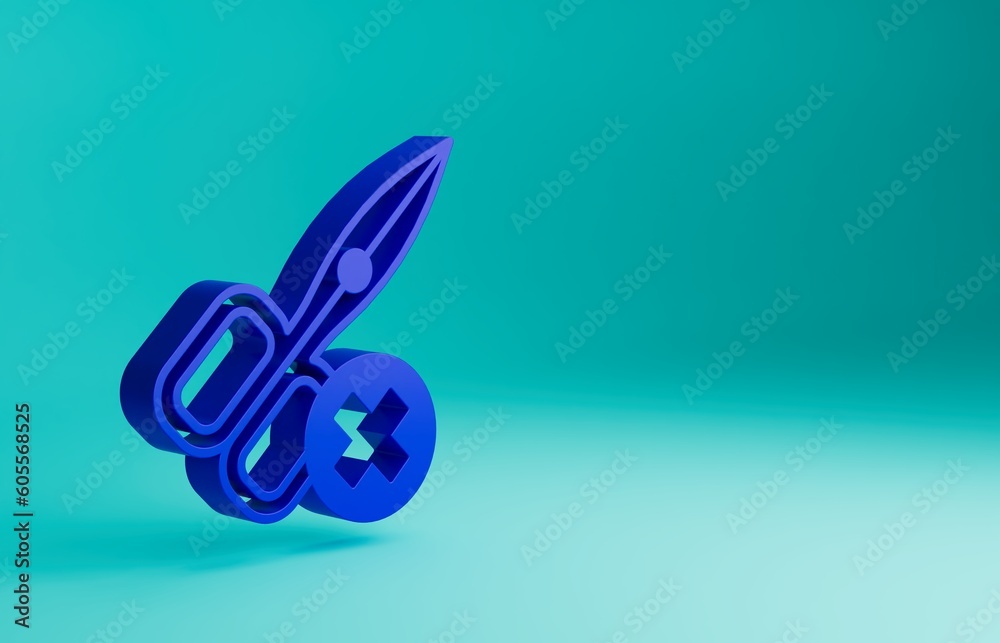 Blue No scissors icon isolated on blue background. Minimalism concept. 3D render illustration Blue No scissors icon isolated on blue background. Minimalism concept. 3D render illustration