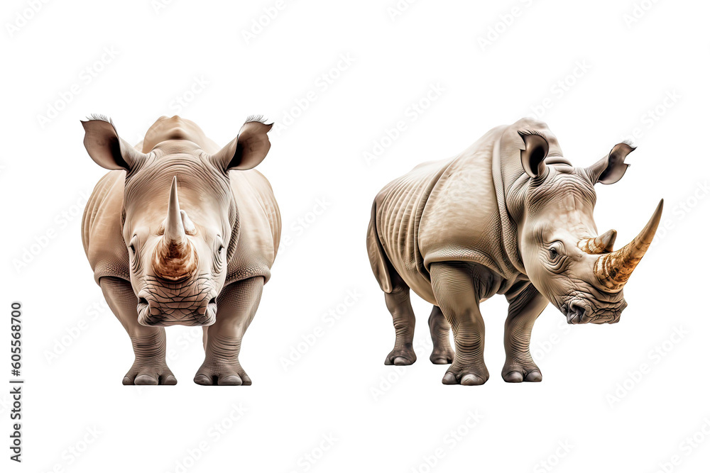  pair rhino isolated on white background, Ai generated