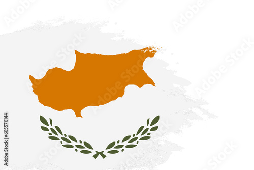 Cyprus flag on a stained stroke brush painted isolated white background with copy space