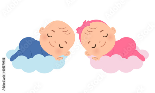 Cute baby boy and girl sleeping