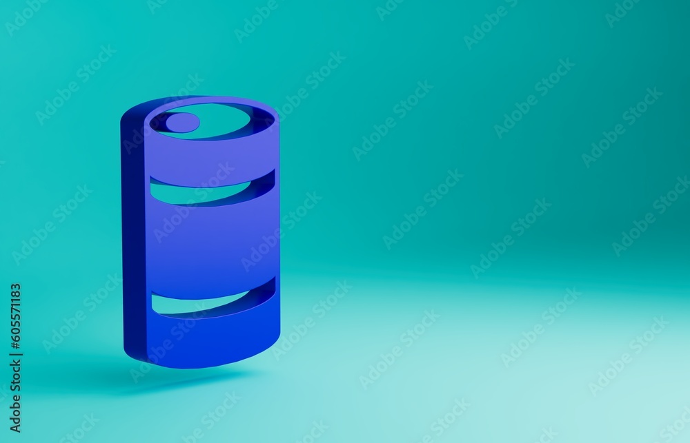 Blue Metal beer keg icon isolated on blue background. Minimalism concept. 3D render illustration Blue Metal beer keg icon isolated on blue background. Minimalism concept. 3D render illustration