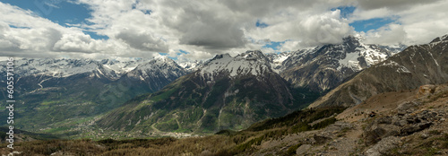 View of the Barre des Ecrins from the climb to the Vallouise pass in the Ecrins massif