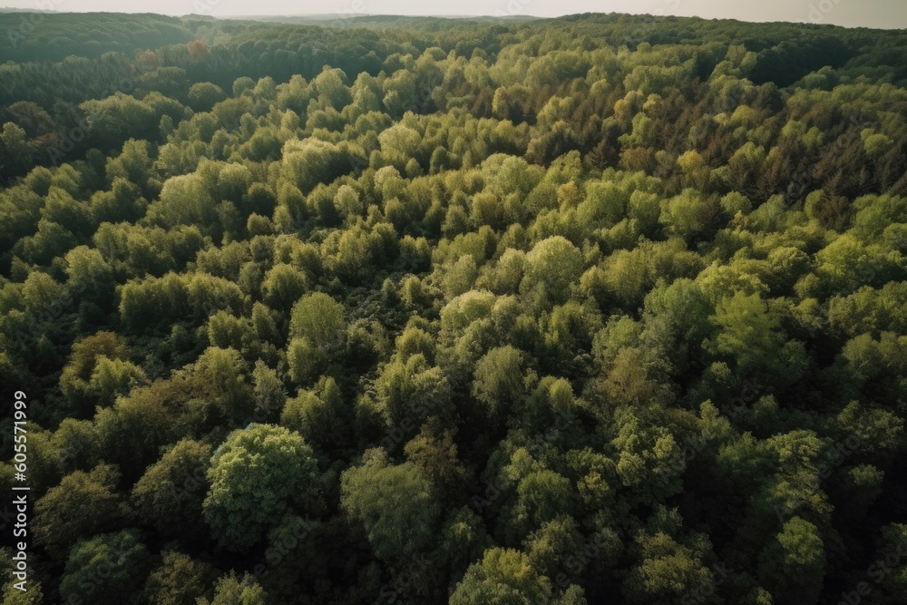 aerial view of forest with drone, showcasing the greenery and natural beauty, created with generative ai