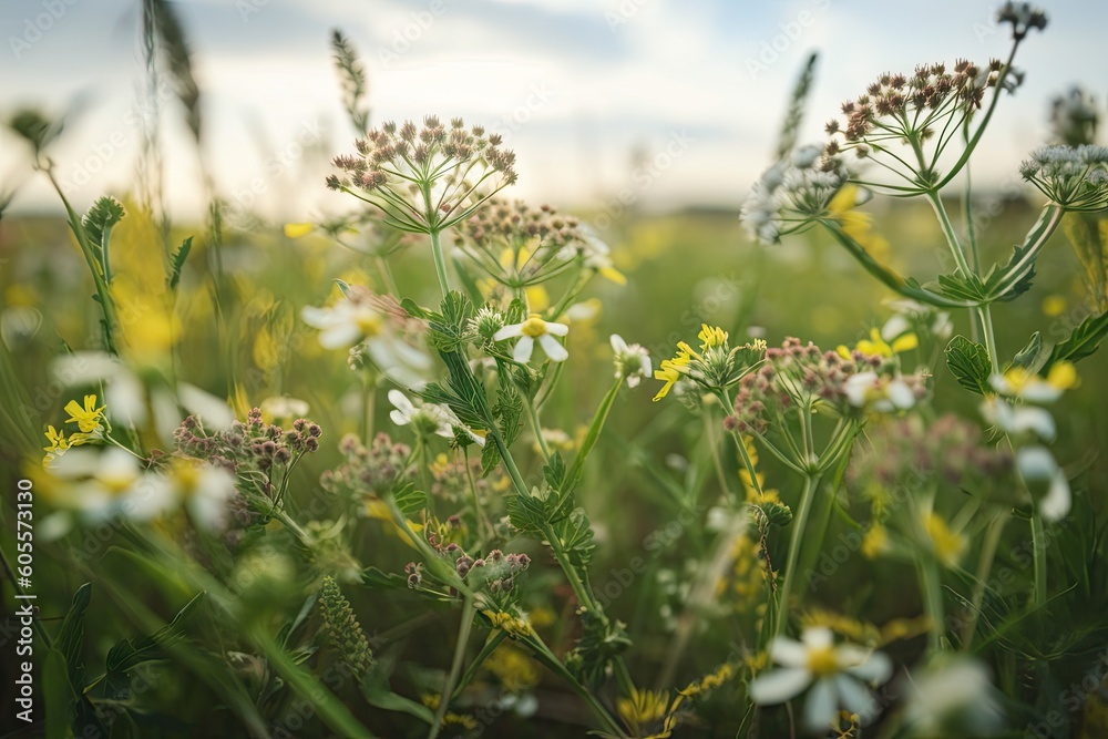 genetically modified plant growing in field of wildflowers, created with generative ai genetically modified plant growing in field of wildflowers, created with generative ai