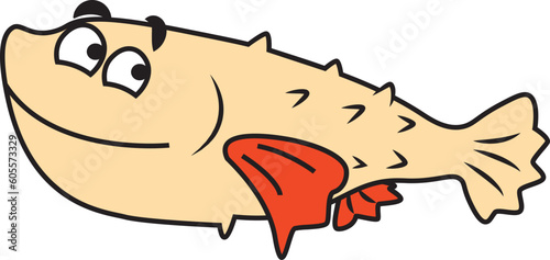 Cartoon drawing of a pufferfish with a happy face