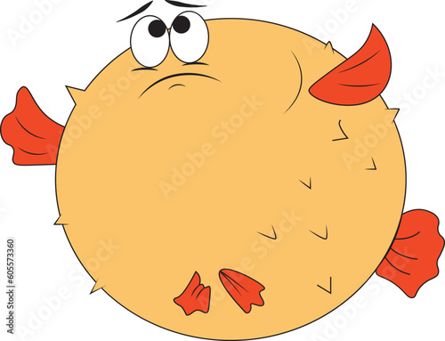Cartoon drawing of a pufferfish with a Sad face