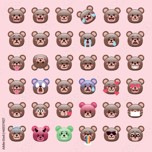 Fototapeta Naklejka Na Ścianę i Meble -  Bear emoji faces with cute expressions for social media