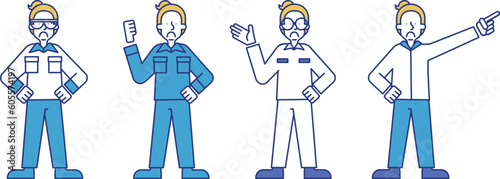 作業着を着用した男性のイラストセットC