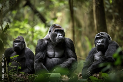 gorilla family  with mother and her offspring in lush forest  created with generative ai