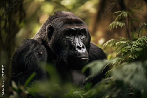 gorilla, exploring a lush forest and finding its next meal, created with generative ai © Natalia