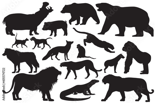 A group of silhouettes of animals wild hunter