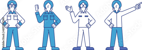 作業着を着用した女性のイラストセットG