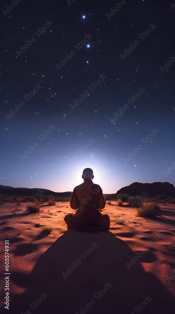 Guru in the desert meditating. (A.I. Generative)