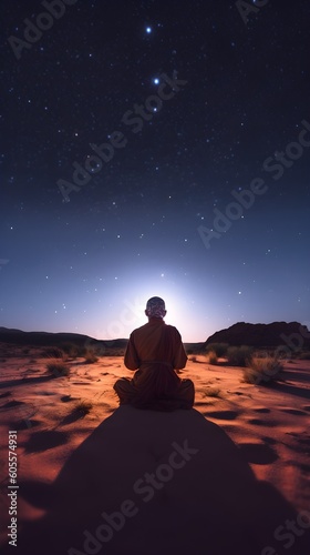 Guru in the desert meditating. (A.I. Generative)