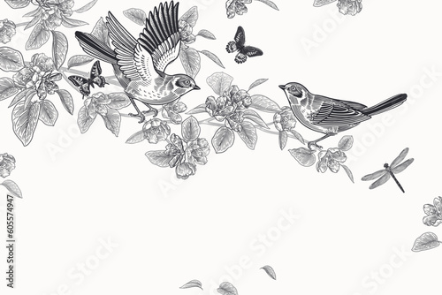 Wedding card. Spring Floral pattern. Vector. Vintage. Template for wedding invitations