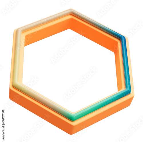Colorful hexagon shape icon 3d render cutout