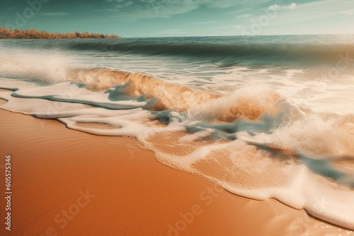 A sunny beach with abstract waves. Perfect for summer and travel. Copy space available. Generative AI