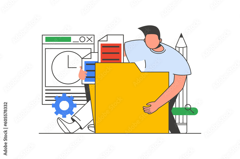 Content manager outline web concept with character scene. Man creating content, making new posts in blog. People situation in flat line design. Illustration for social media marketing material. Content manager outline web concept with character scene. Man creating content, making new posts in blog. People situation in flat line design. Illustration for social media marketing material.