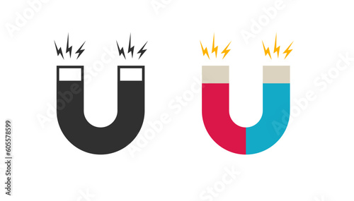 Magnet pictogram simple image vector image clipart graphic with energy power fields, flat cartoon red blue black white illustration clip art silhouette shape modern design