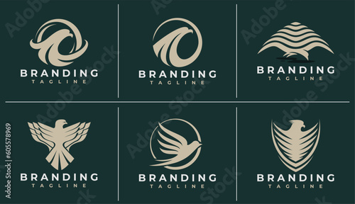 Elegance eagle mascot logo brand set