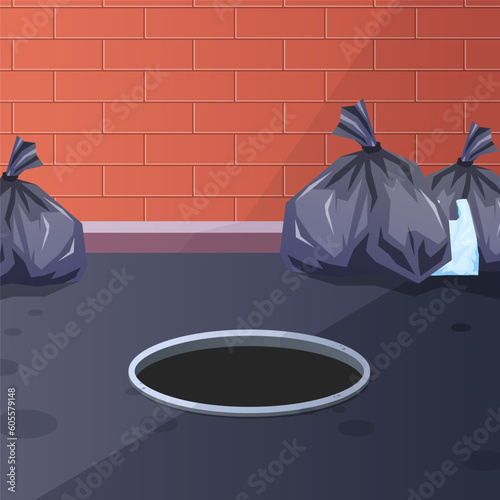Illustration sewer hole on the road.
