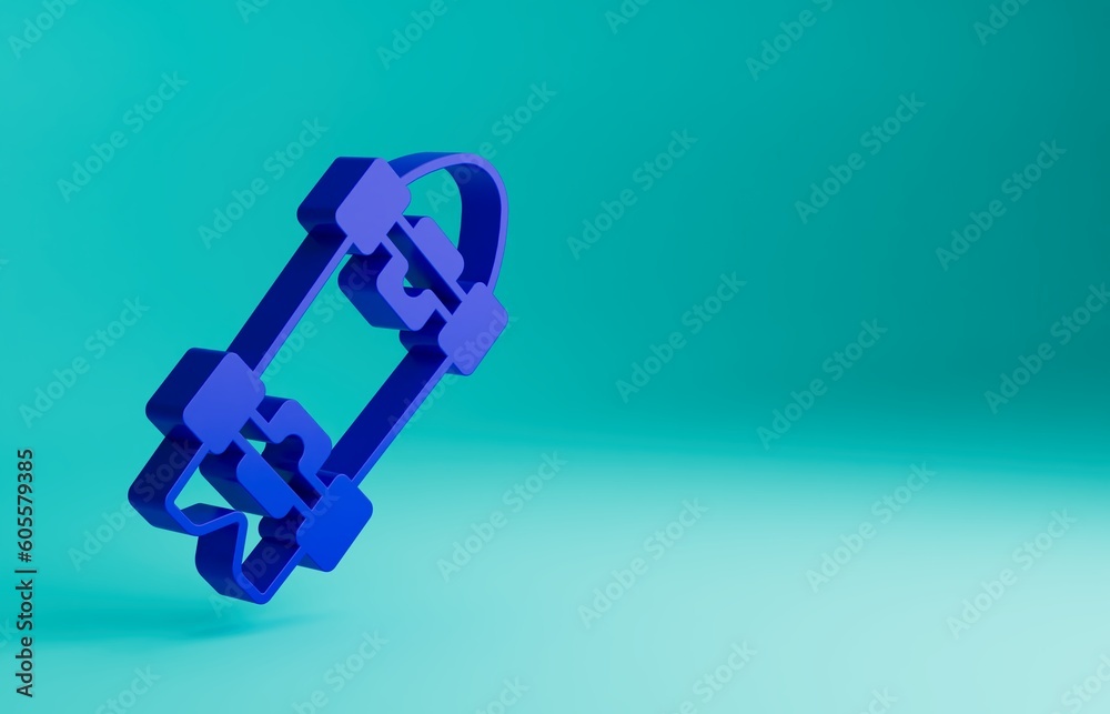 Blue Longboard or skateboard cruiser icon isolated on blue background. Extreme sport. Sport equipment. Minimalism concept. 3D render illustration Blue Longboard or skateboard cruiser icon isolated on blue background. Extreme sport. Sport equipment. Minimalism concept. 3D render illustration