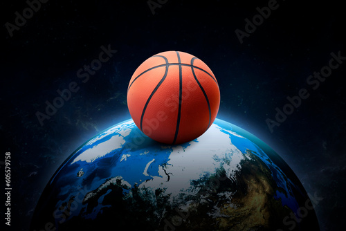 Basketball ball. on night world in outer space abstract wallpaper © Retouch man