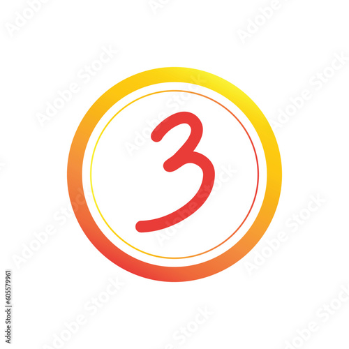 Vector illustration of number 3 circle. Isolated white background