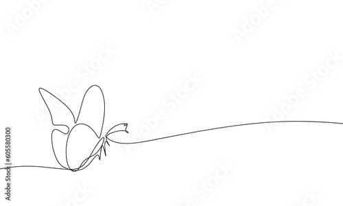 Butterfly, beautiful insect. Continuous line one drawing. Vector illustration. Simple line illustration.