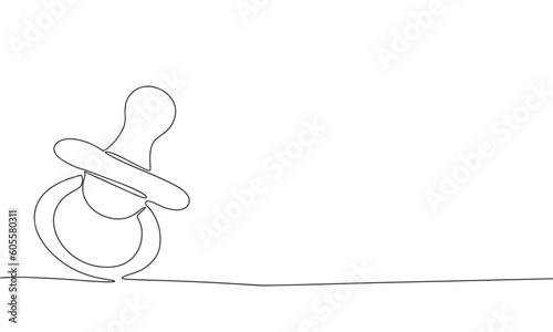 Pacifier for baby. Continuous line one drawing. Vector illustration. Simple line illustration.