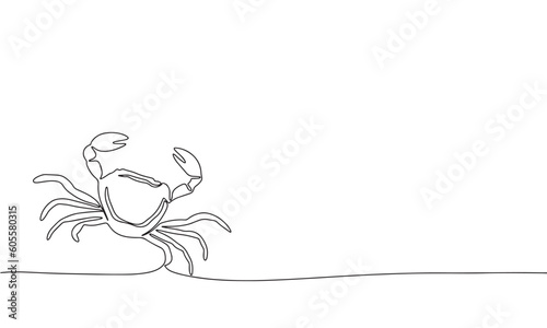 Crab, ocean or sea animal. Continuous line one drawing. Vector illustration. Simple line illustration.