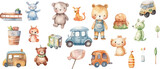 toy watercolor clipart neutral colors for kids simple drawing cute