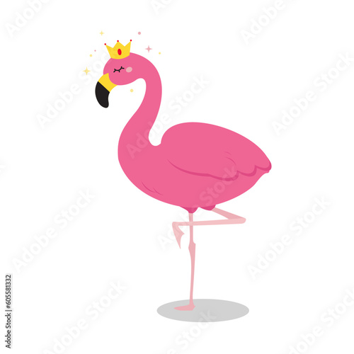 Cute pink flamingo with crown