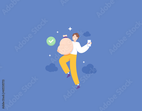 safe and trusted online money loans. earn money from online. a businessman who is happy because he earns a lot of money. services, business, and finance. illustration concept design. vector elements