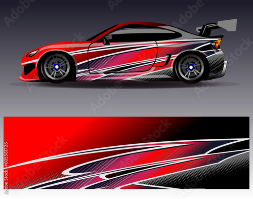 Car wrap design vector. Graphic abstract stripe racing background kit designs for wrap vehicle  race car  rally  adventure and livery © Gib